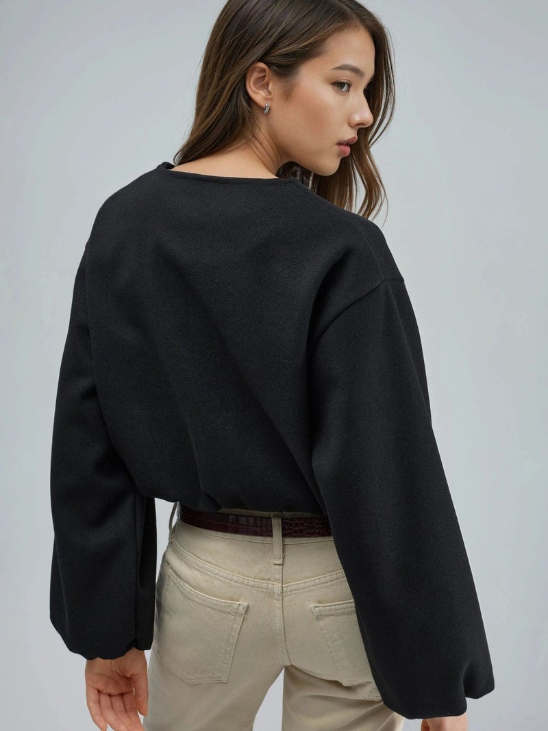 BUSEM Crop Gabardine Jacket with Zipper and Pocket - Image 4
